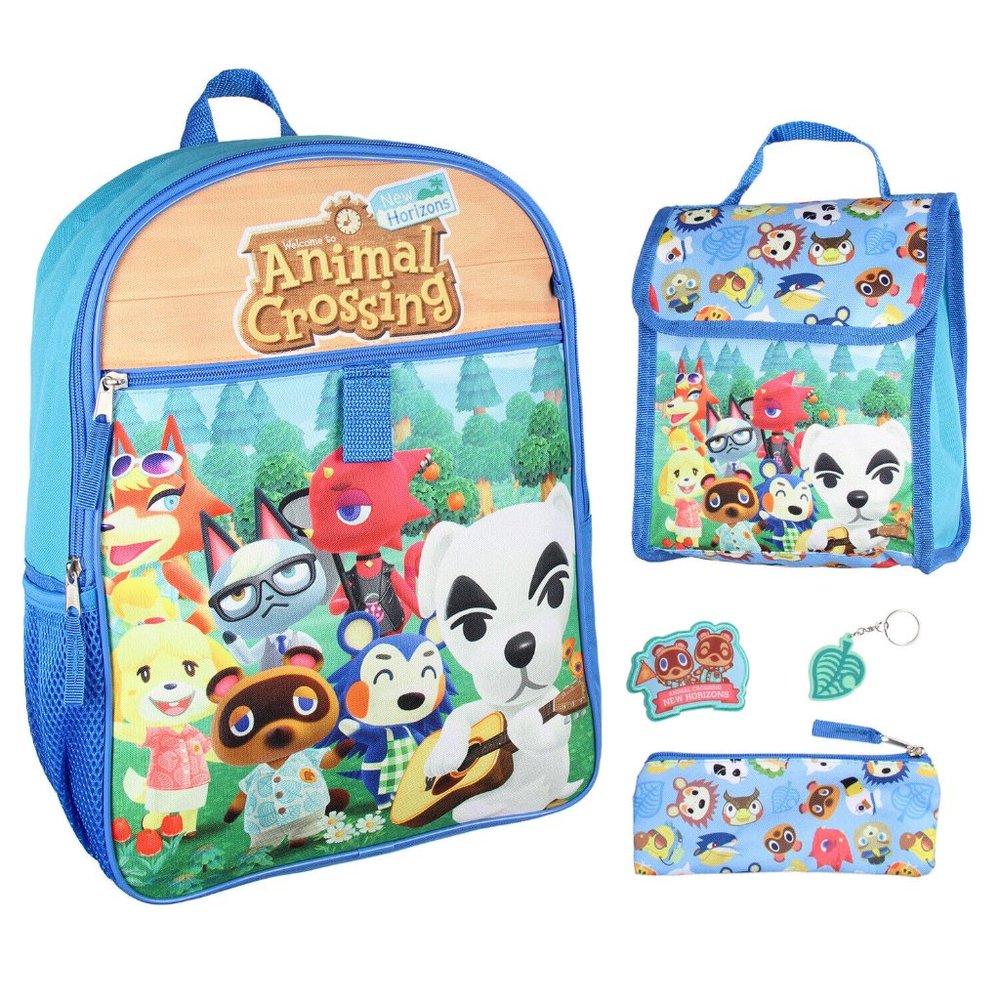 Animal Crossing Backpack 5 pc Set Lunch Bag Tote Keychain Case